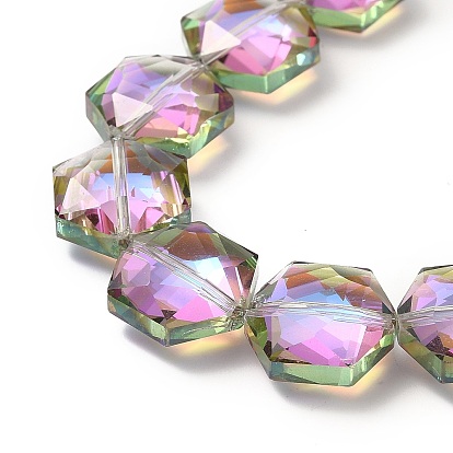 Transparent Electroplate Glass Beads Strands, Faceted, Half Plated, Hexagon