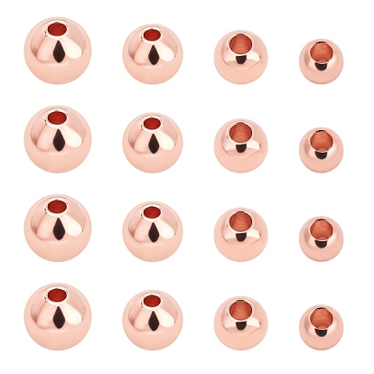Brass Spacer Beads, Round, Plated with Light Rose Gold Color