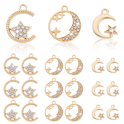 36шт 3 стили подвески из сплава с кристаллами и стразами, луна со звездным шармом