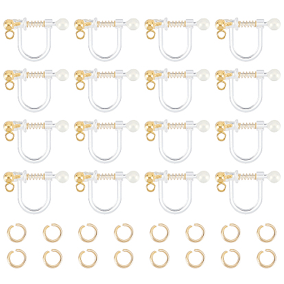 16шт. 304 фурнитура для сережек-клипс из нержавеющей стали, с петлями и пластиковой фурнитурой, U-образный, с 30 соединительными кольцами