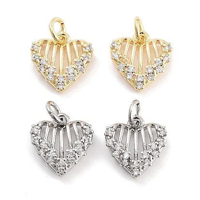 Латунные подвески с цирконом, с целью перехода в кольце, без кадмия, без никеля и без свинца, сердце, прозрачные