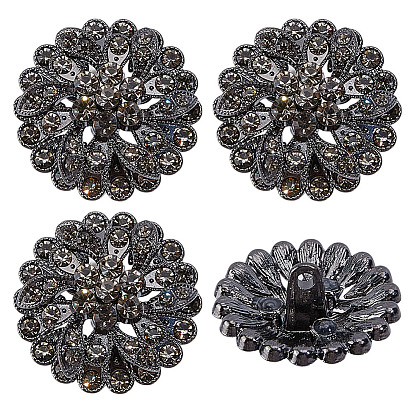 4pcs 1-trou boutons à tige en verre en alliage, fleur
