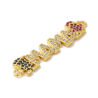 Rack Plating Brass Micro Pave Colorful Cubic Zirconia Connector Charms, Word MAMA Links, Mother's Day, Long-Lasting Plated, Lead Free & Cadmium Free
