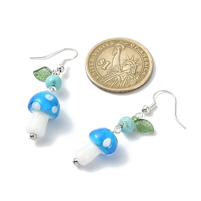 4 paire 4 boucles d'oreilles pendantes en forme de champignon en acrylique, Boucles d'oreilles rondes en pierres précieuses naturelles et synthétiques mélangées avec épingles en alliage