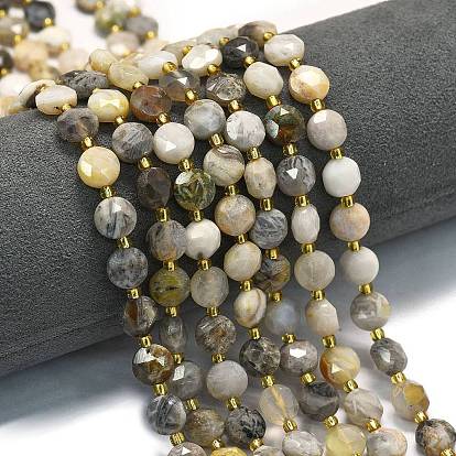 Природные бамбуковых листьев агат бисер нитей, граненый пятиугольный разрез, плоско-круглые, с бисером