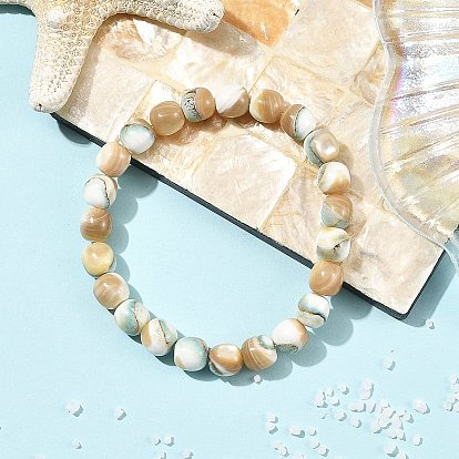 Bracelets extensibles ronds en perles de coquillage naturel teintées pour femmes