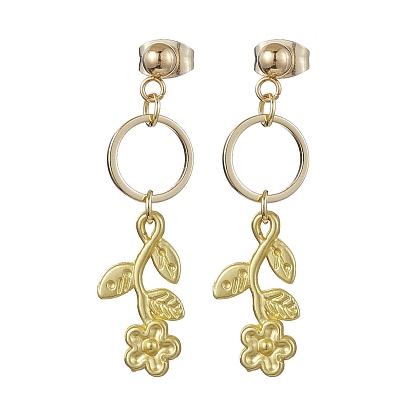 Flower Alloy Stud Dangle Earrings for Women, Flower with Ring