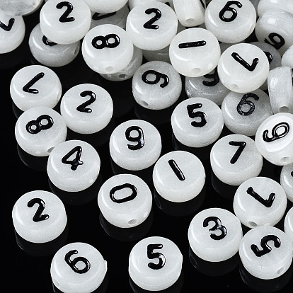 Luminous Acrylic Beads, Flat Round with Number