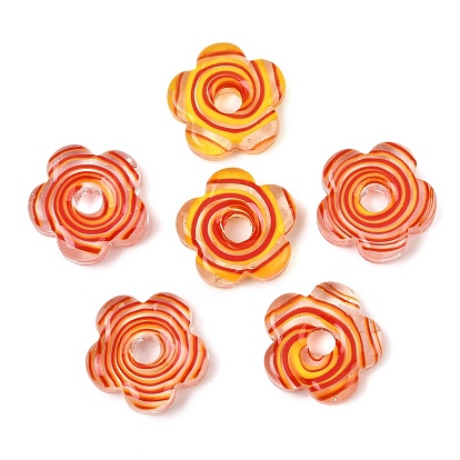 Handmade Lampwork European Beads, Large Hole Beads, Flower with Swirl