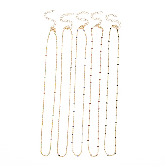Brass Lumachina Chain Necklaces, with Enamel