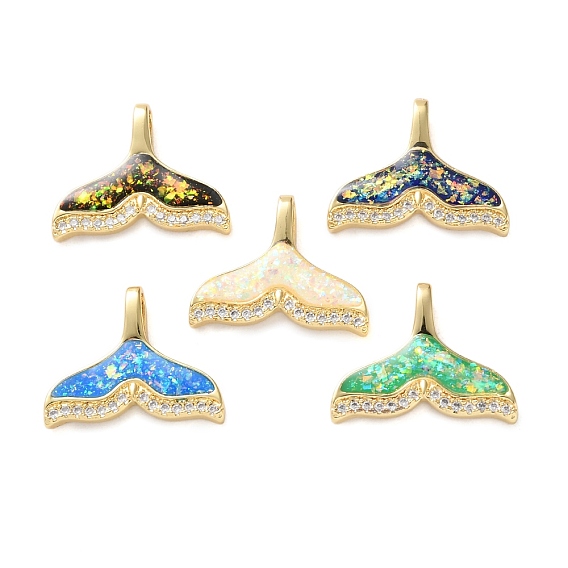 Латунные микропаве прозрачные подвески с фианитом, без кадмия и без свинца, с синтетическим опалом, реальный 18 k позолоченный, прелести рыбий хвост