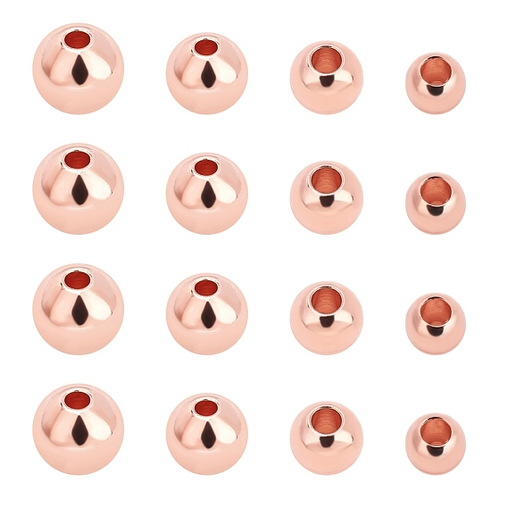 Brass Spacer Beads, Round, Plated with Light Rose Gold Color
