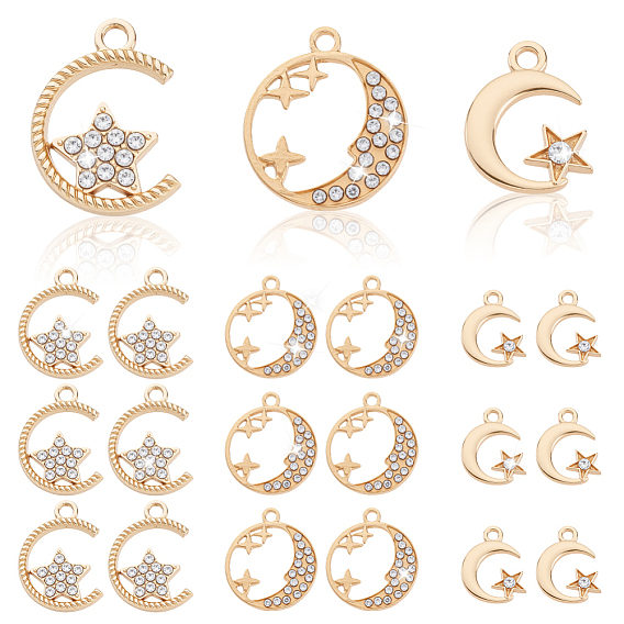 36шт 3 стили подвески из сплава с кристаллами и стразами, луна со звездным шармом
