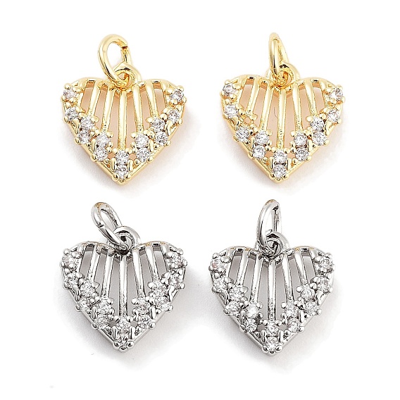 Латунные подвески с цирконом, с целью перехода в кольце, без кадмия, без никеля и без свинца, сердце, прозрачные