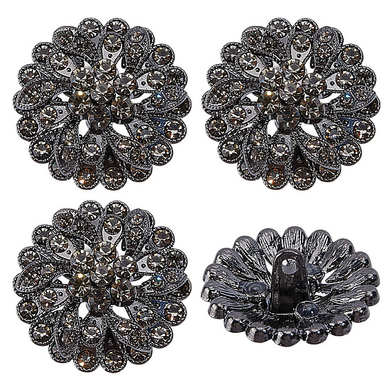 4Pcs 1-Hole Alloy Glass Shank Buttons, Flower