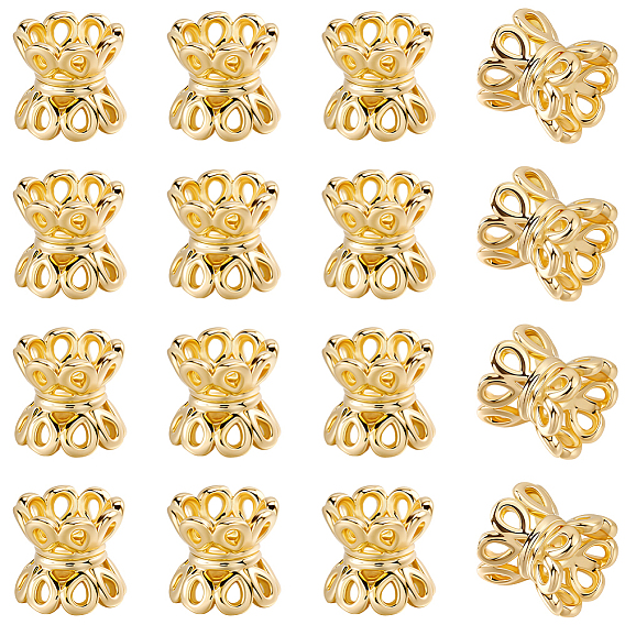 40шт. латунные двойные колпачки для бусин, стойки покрытие, без никеля , цветок