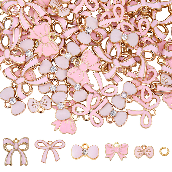 80 шт. 5 стили подвески-бантики из сплава с эмалью, с 100железными прыгающими кольцами