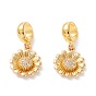 Brass Cubic Zirconia European Dangle Charms, Largr Hole Pendants, Long-Lasting Plated, Real 18K Gold Plated, Flower