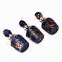 Assembled Synthetic Bronzite and Lapis Lazuli Openable Perfume Bottle Pendants, with Light Gold Brass Findings, Dyed