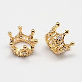 Корона из латуни микро проложит класса Aaa кубического циркония большое отверстие бусы, без кадмия, без никеля и без свинца, 13x8 мм, отверстие : 7 мм