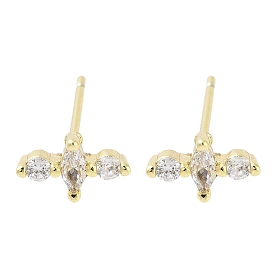 Brass Micro Pave Clear Cubic Zirconia Studs Earring