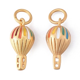 Brass Enamel Pendants, with Jump Rings, Hot Air Balloon
