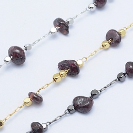 Natural Garnet Handmade Beaded Chains, Soldered, Lead Free & Cadmium Free, with Spool, with Brass Findings, Long-Lasting Plated, Nuggets