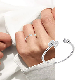 1 Anillos abiertos de latón con diamantes de imitación y letras para mujer