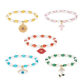 Bracelet extensible en perles acryliques avec breloques en alliage d'émail pour femme