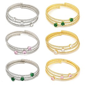 Rack Plating Brass Pave Clear Cubic Zirconia Open Cuff Wrap Bangles, Long-Lasting Plated, Lead Free & Cadmium Free