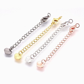 Brass Chain Extender, with Lobster Claw Clasps, Cadmium Free & Nickel Free & Lead Free, Long-Lasting Plated, Heart