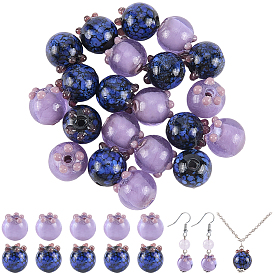 24Pcs 2 Styles Handmade Lampwork Beads, Blueberry