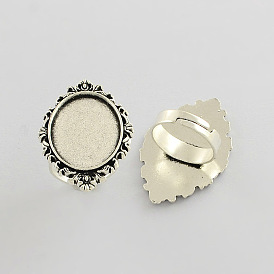 Vintage Adjustable Iron Finger Ring Components Alloy Cabochon Bezel Settings, Cadmium Free & Lead Free, 17x5mm, Oval Tray: 25x18mm