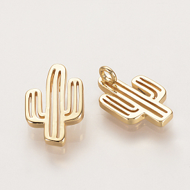 Brass Charms, Nickel Free, Real 18K Gold Plated, Cactus