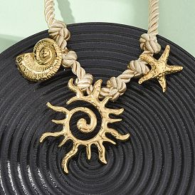 304 подвеска в форме морской звезды из нержавеющей стали, ожерелье из полиэстеровой витой веревки, светло-желтый