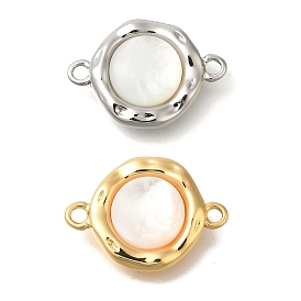 Brass Pave Natural White Shell Flat Round Connector Charms