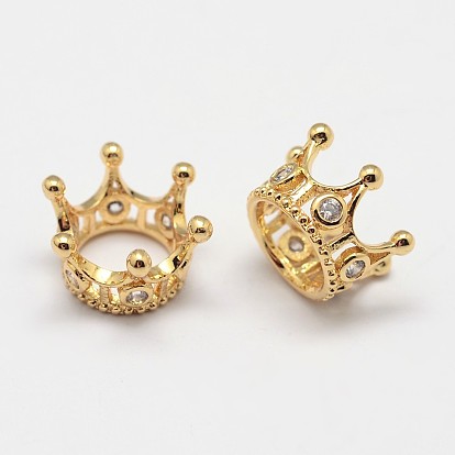 Корона из латуни микро проложит класса Aaa кубического циркония большое отверстие бусы, без кадмия, без никеля и без свинца, 13x8 мм, отверстие : 7 мм