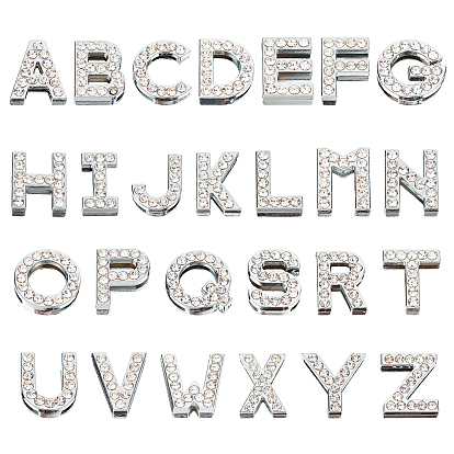 26 Stück 26 Stil Legierung Schiebe-Charms, mit Strass-Kristall, cadmiumfrei und bleifrei, Platin Farbe