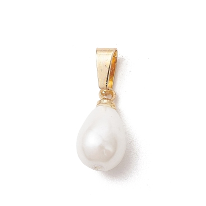 Оболочки жемчужина подвески, Подвески в форме капли с 304 защелкивающимися креплениями из нержавеющей стали, белые