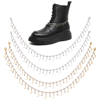 4 шт. 2 цвета латунь микропаве прозрачный кубический цирконий цепи ремешок для ботинка цепи, Сплав с застежками когтя омара, луна