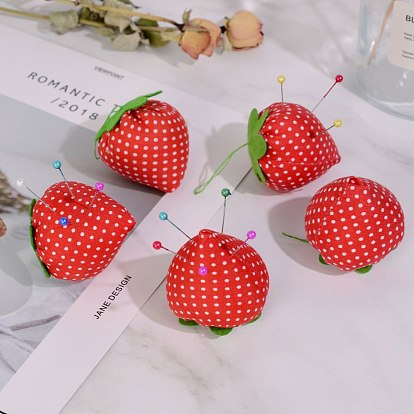 Cute Strawberry Shaped Cotton Needle Cushion, Sewing Tools, with Tether