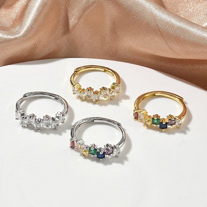 Регулируемые латунные кольца из микро-паве циркония, квадратный, без кадмия и без свинца, стойки покрытие, долговечный