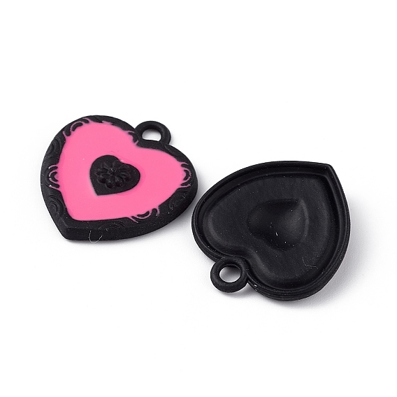 Spray Painted Alloy Pendants, Heart with Flower Charm