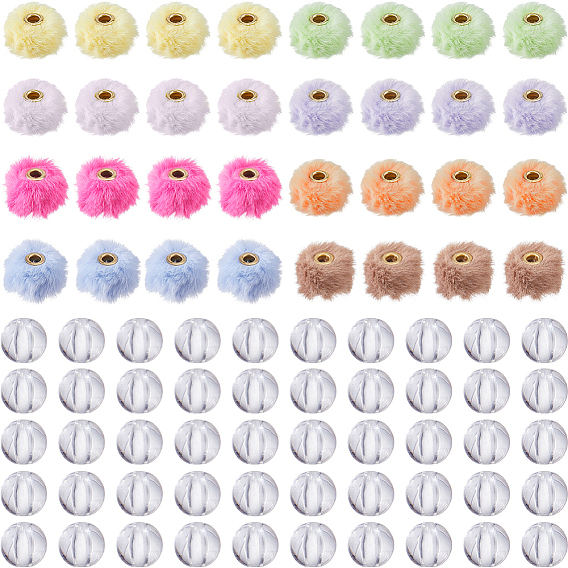 64шт 8 цвета имитация меха норки европейские бусины, бусины с большим отверстием, с сердечником сплава, рондель, 64 шт прозрачные акриловые бусины, круглые