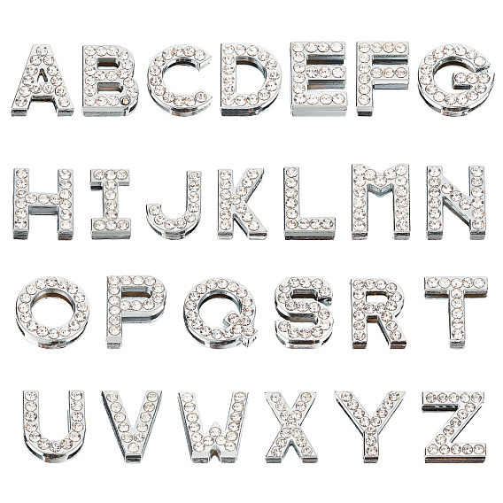 26 Stück 26 Stil Legierung Schiebe-Charms, mit Strass-Kristall, cadmiumfrei und bleifrei, Platin Farbe
