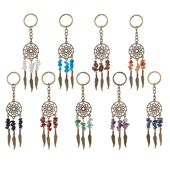 9шт. брелок из натурального камня, с фурнитурой сплавочной тибетского стиля, разноцветные