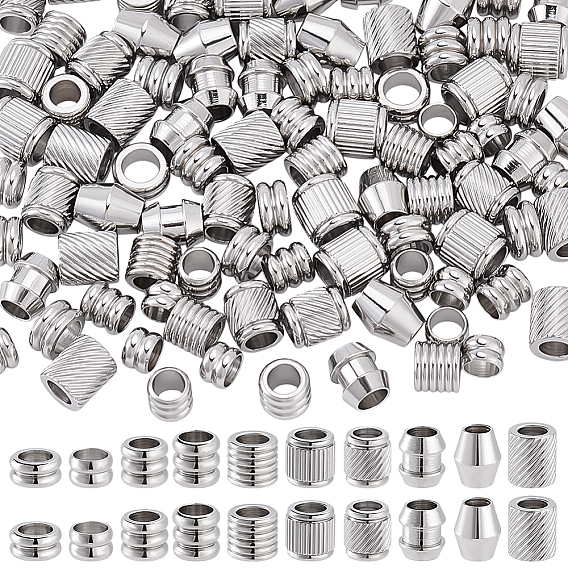 100 шт. 10 стили 201 Европейские бусины с канавками из нержавеющей стали, бусины с большим отверстием, колонка