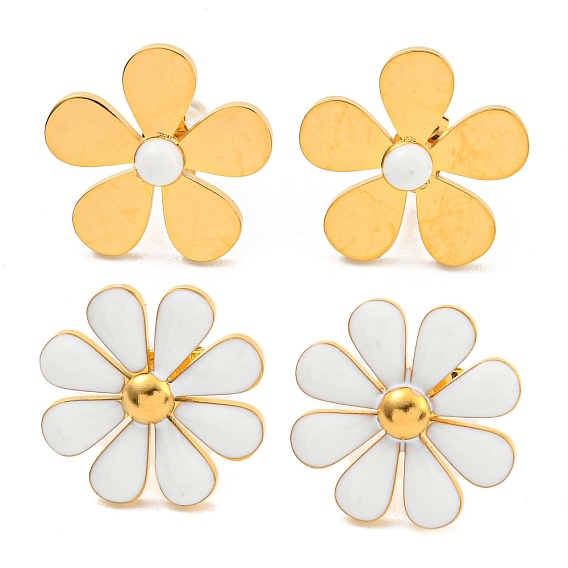 304 женские серьги-пусеты с эмалью из нержавеющей стали, маленькая ромашка