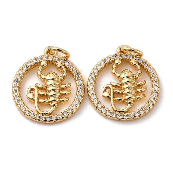 Латунные микро проложить кубического циркония подвески, плоские круглые со Скорпионом, долговечный, без кадмия и без свинца, стойки покрытие, с целью перехода в кольце