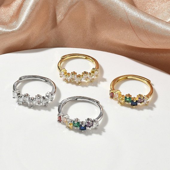 Регулируемые латунные кольца из микро-паве циркония, квадратный, без кадмия и без свинца, стойки покрытие, долговечный